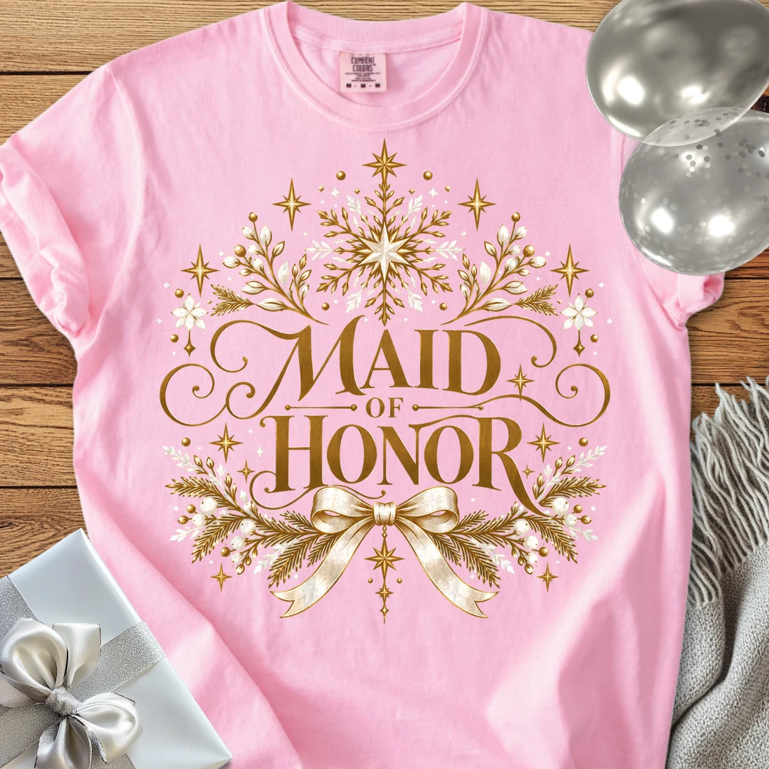 Maid of Honor - Premium Winter Sparkle Wedding T-Shirt - Blossom