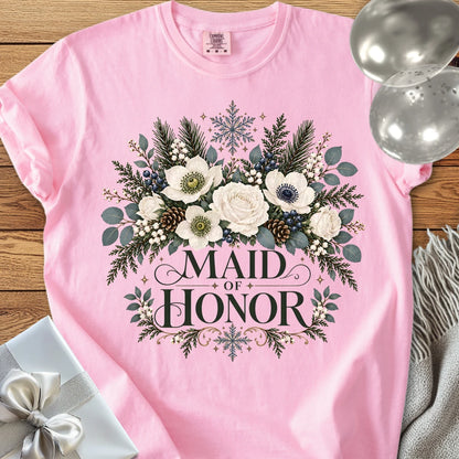 Maid of Honor - Premium Winter Bouquet Wedding T-Shirt - Blossom
