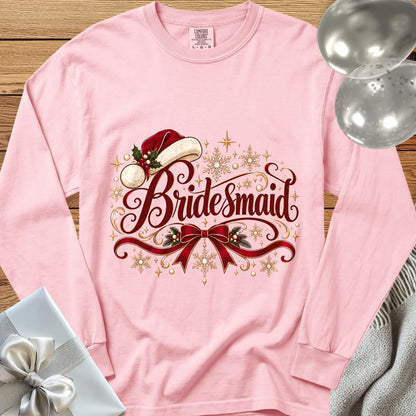 Bridesmaid - Premium Christmas Long Sleeve Wedding T-Shirt - Blossom