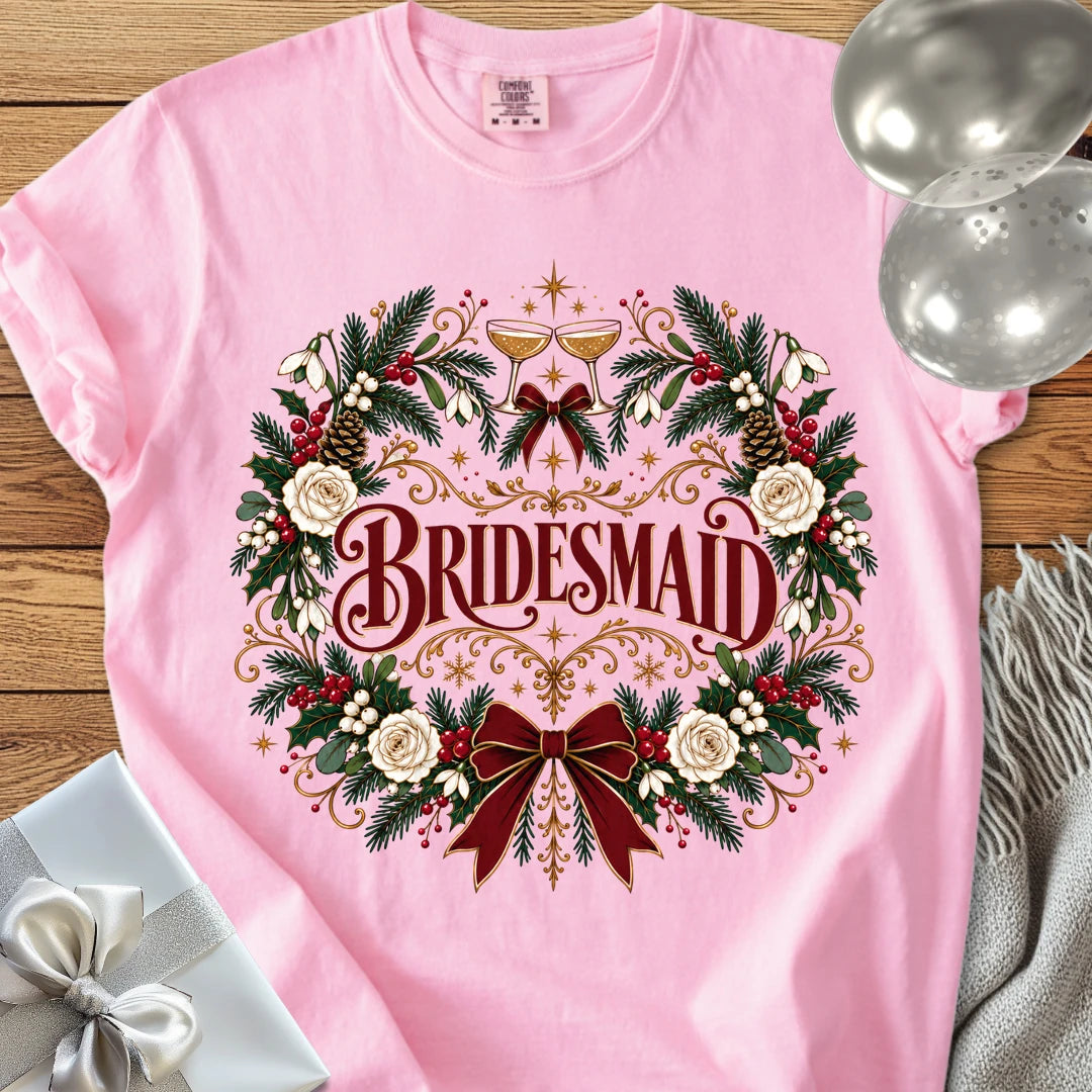Bridesmaid - Premium Winter Crest Wedding T-Shirt - Blossom