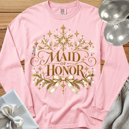Maid of Honor - Premium Winter Sparkle Wedding Long Sleeve T-Shirt - Blossom