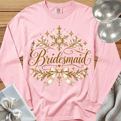 Bridesmaid - Premium Winter Sparkle Wedding Long Sleeve T-Shirt - Blossom
