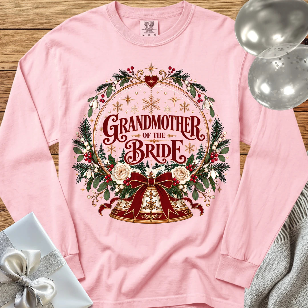 Grandmother of the Bride - Premium Snowglobe Wedding Long Sleeve T-Shirt - Blossom