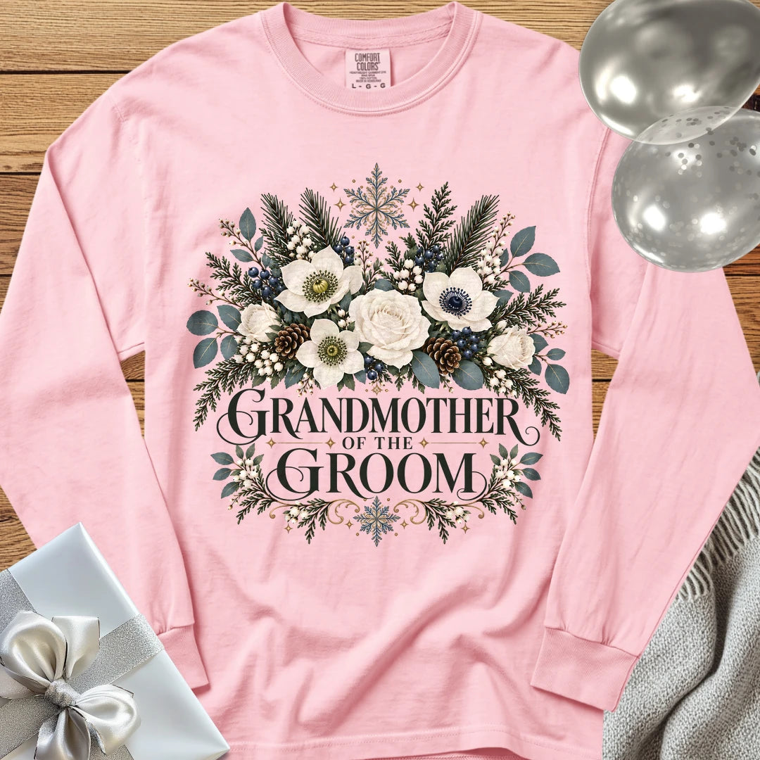 Grandmother of the Groom - Premium Winter Bouquet Wedding Long Sleeve T-Shirt - Blossom