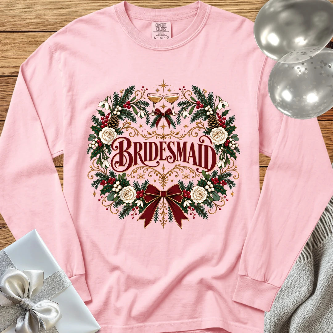 Bridesmaid - Premium Winter Crest Wedding Long Sleeve T-Shirt - Blossom
