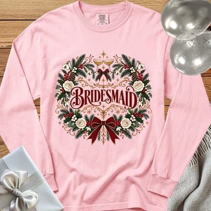 Bridesmaid - Premium Winter Crest Wedding Long Sleeve T-Shirt - Blossom