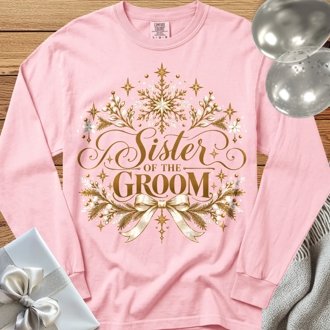 Sister of the Groom - Premium Winter Sparkle Wedding Long Sleeve T-Shirt - Blossom