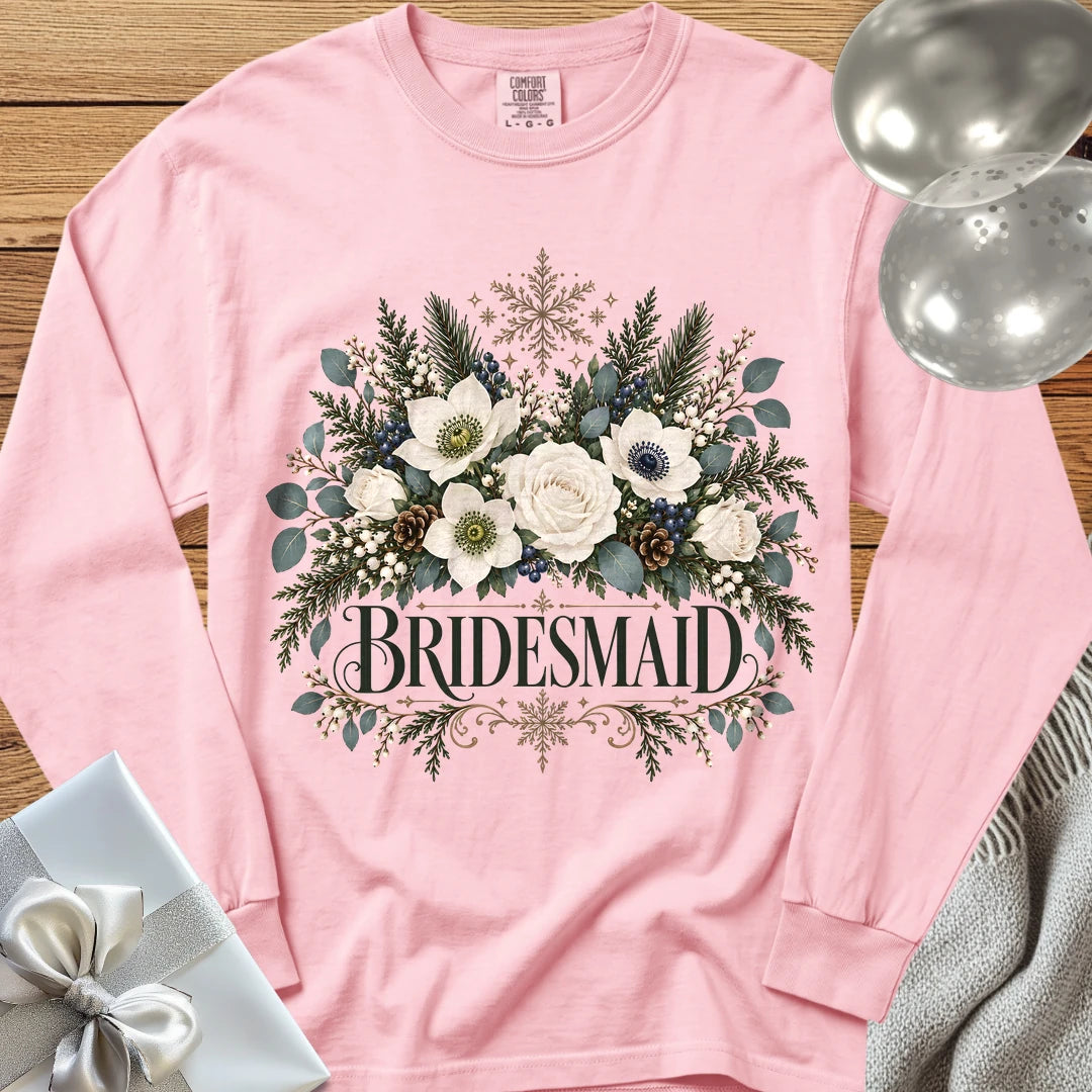 Bridesmaid - Premium Winter Bouquet Wedding Long Sleeve T-Shirt - Blossom