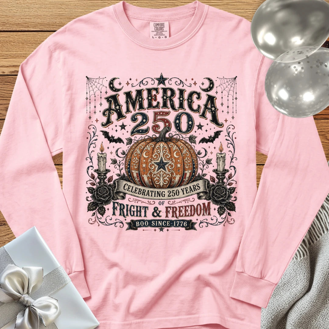 America 250, Fright & Freedom - Premium Halloween America 250 Long Sleeve T-Shirt - Blossom