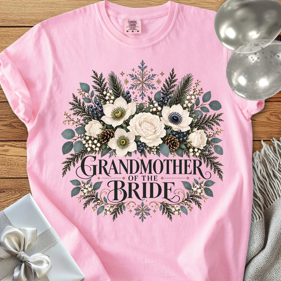 Grandmother of the Bride - Premium Winter Bouquet Wedding T-Shirt - Blossom
