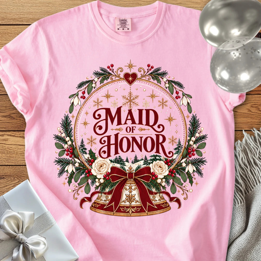 Maid of Honor - Premium Snowglobe Wedding T-Shirt - Blossom