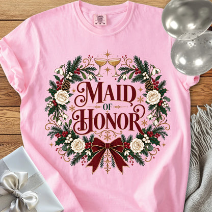 Maid of Honor - Premium Winter Crest Wedding T-Shirt - Blossom