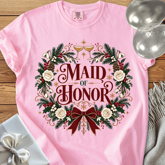 Maid of Honor - Premium Winter Crest Wedding T-Shirt - Blossom