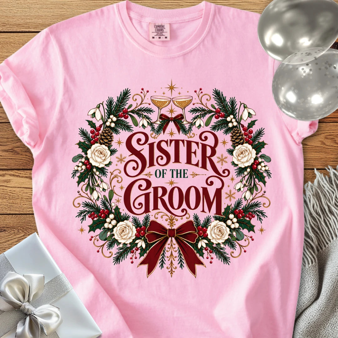 Sister of the Groom - Premium Winter Crest Wedding T-Shirt - Blossom