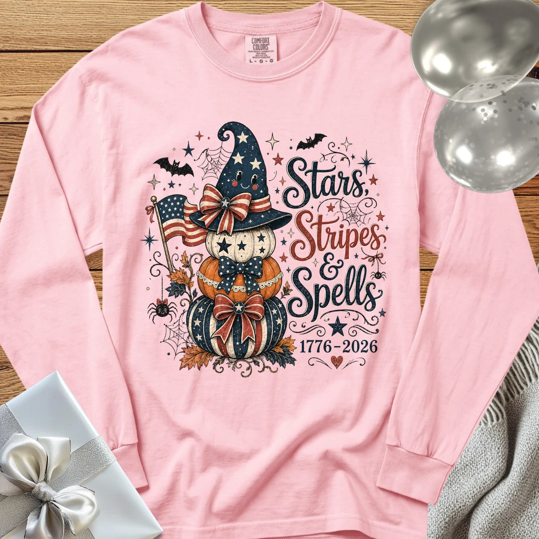 Stars, Stripes & Spells - Premium Halloween America 250 Long Sleeve T-Shirt - Blossom