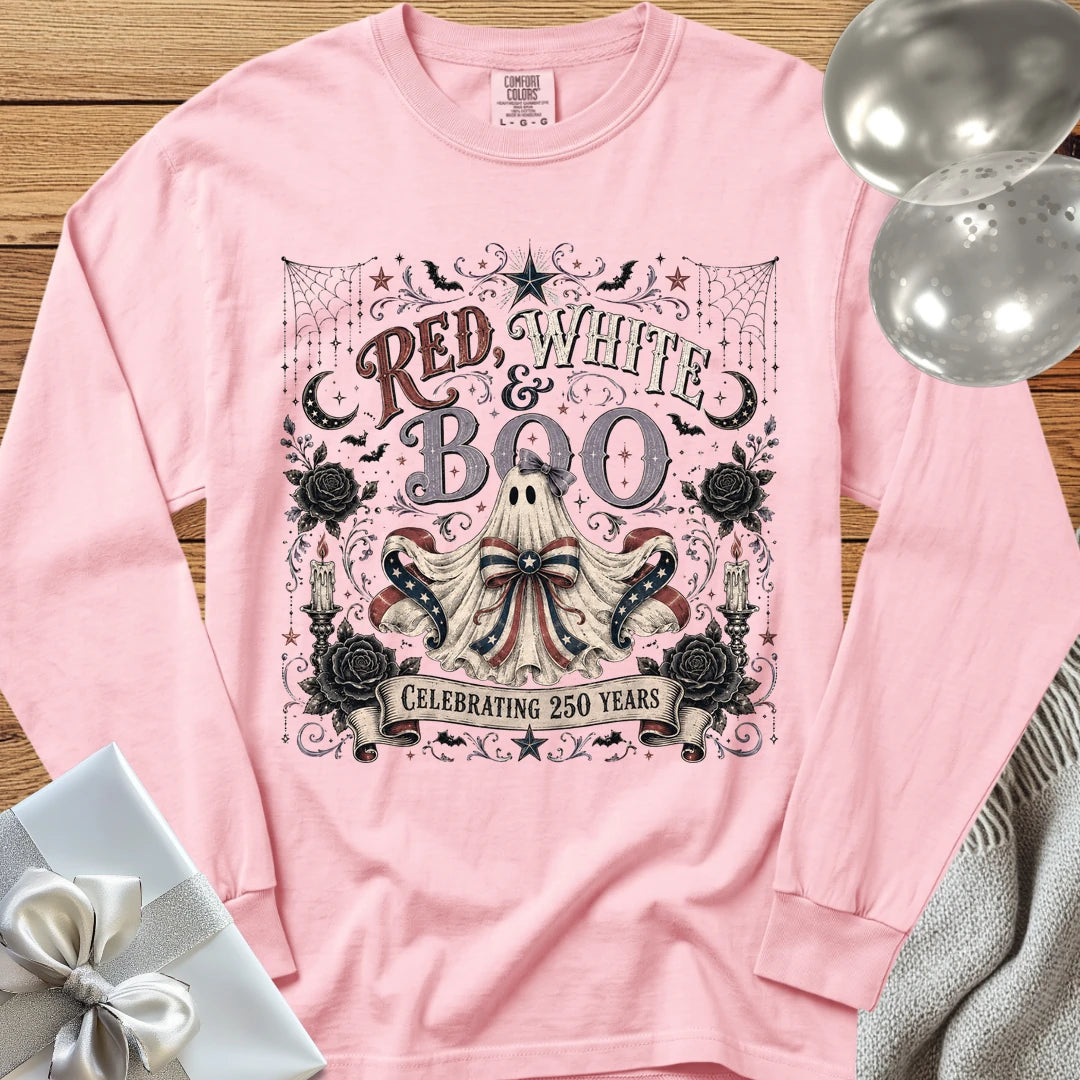 Red, White & Boo - Premium America 250 Halloween Long Sleeve T-Shirt - Blossom