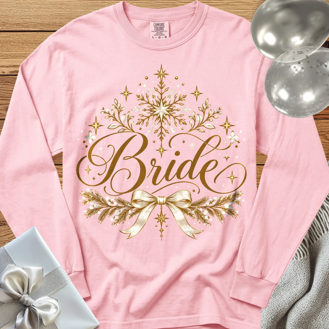 Bride - Premium Winter Sparkle Wedding Long Sleeve T-Shirt - Blossom