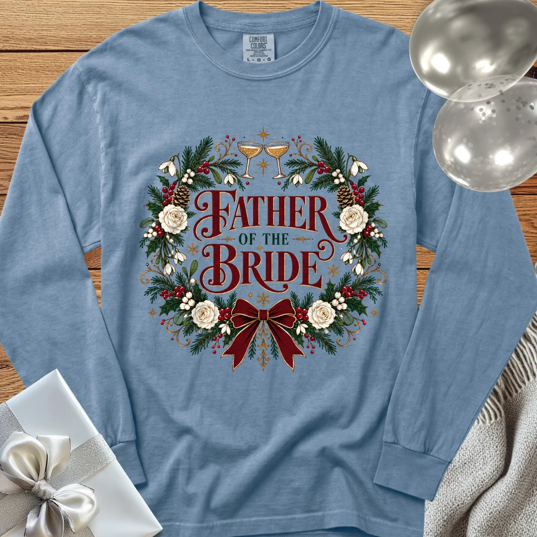 Father of the Bride - Premium Winter Crest Wedding Long Sleeve T-Shirt - Blue Jean