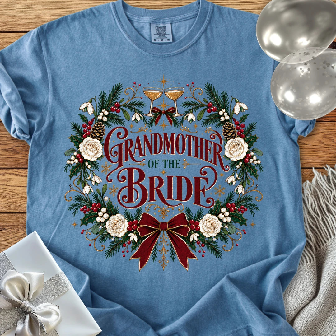 Grandmother of the Bride - Premium Winter Crest Wedding T-Shirt - Blue Jean