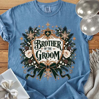 Brother of the Groom - Premium Winter Heirloom Wedding T-Shirt - Blue Jean