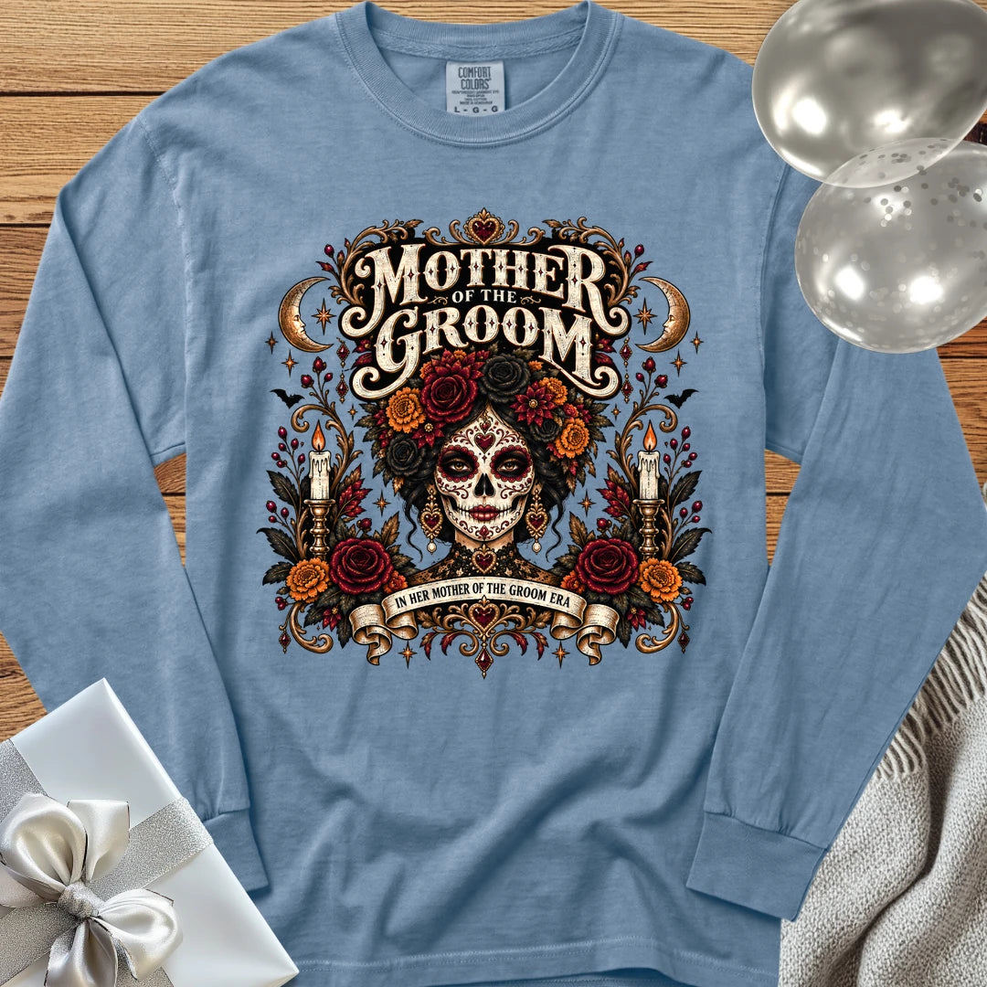 Mother of the Groom, In Her Mother of the Groom Era - Premium Halloween Wedding Long Sleeve T-Shirt - Blue Jean