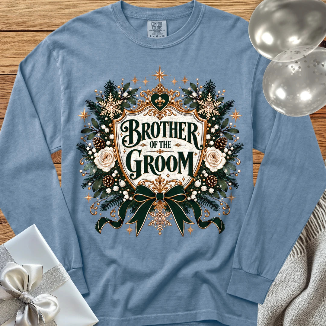 Brother of the Groom - Premium Winter Heirloom Wedding Long Sleeve T-Shirt - Blue Jean
