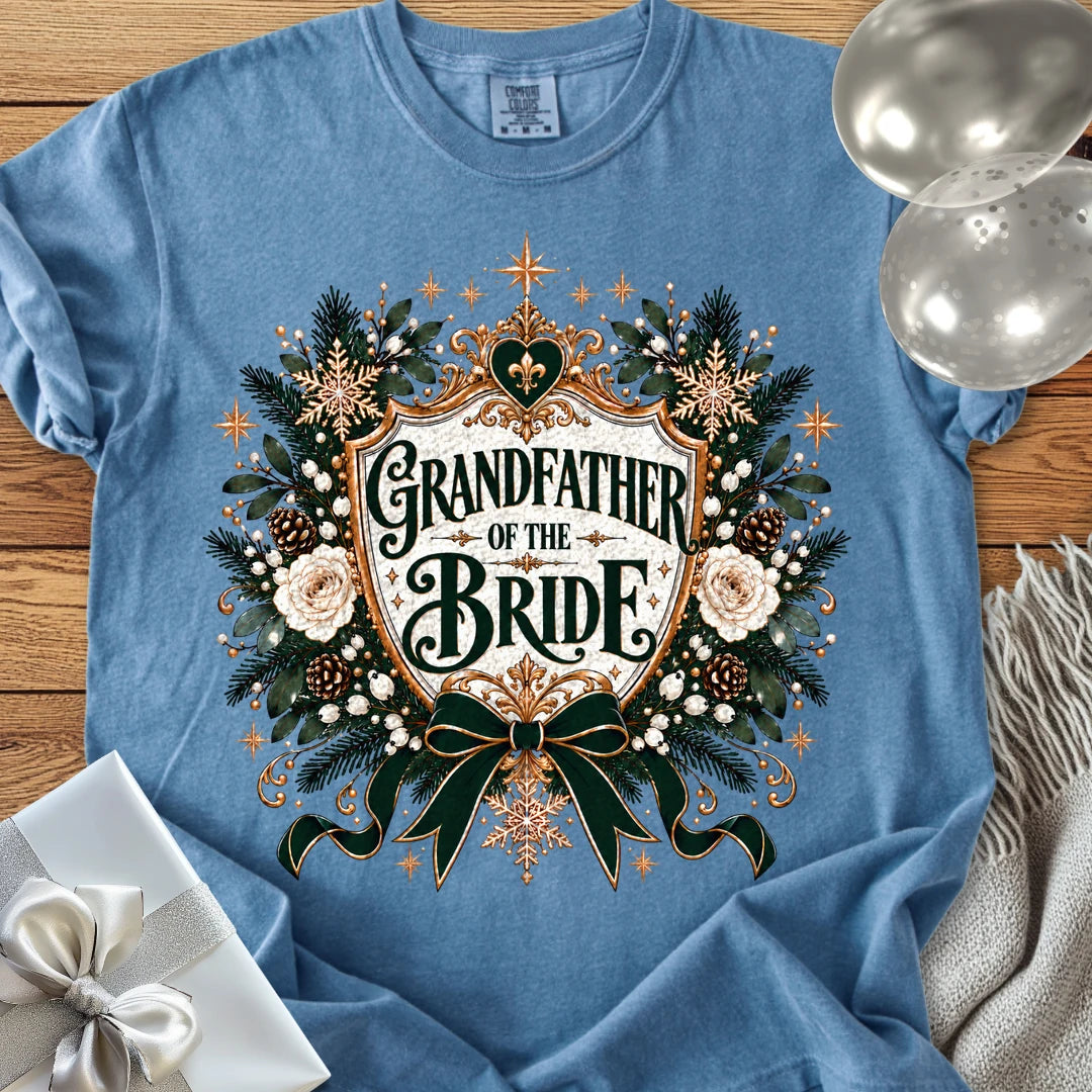 Grandfather of the Bride - Premium Winter Heirloom Wedding T-Shirt - Blue Jean