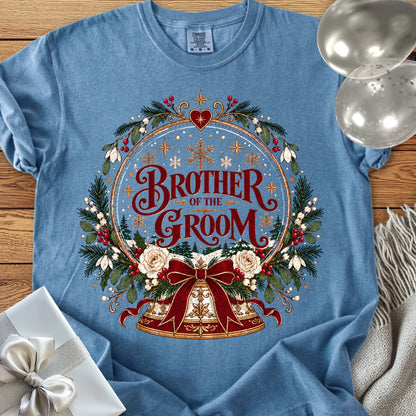 Brother of the Groom - Premium Snowglobe Wedding T-Shirt - Blue Jean