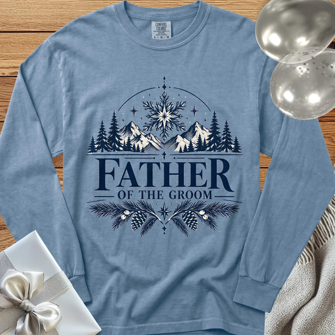 Father of the Groom - Premium Winter Peaks Wedding Long Sleeve T-Shirt - Blue Jean