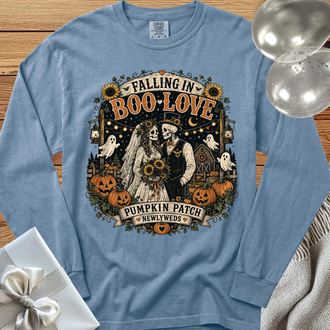 Falling in Boo-Love - Premium Halloween Newlywed Long Sleeve T-Shirt - Blue Jean