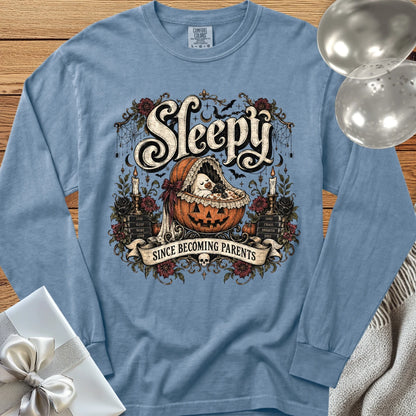 Sleepy Since Becoming Parents - Premium Parenting Halloween Long Sleeve T-Shirt - Blue Jean