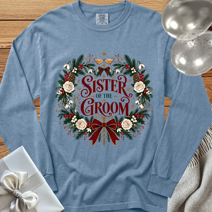 Sister of the Groom - Premium Winter Crest Wedding Long Sleeve T-Shirt - Blue Jean