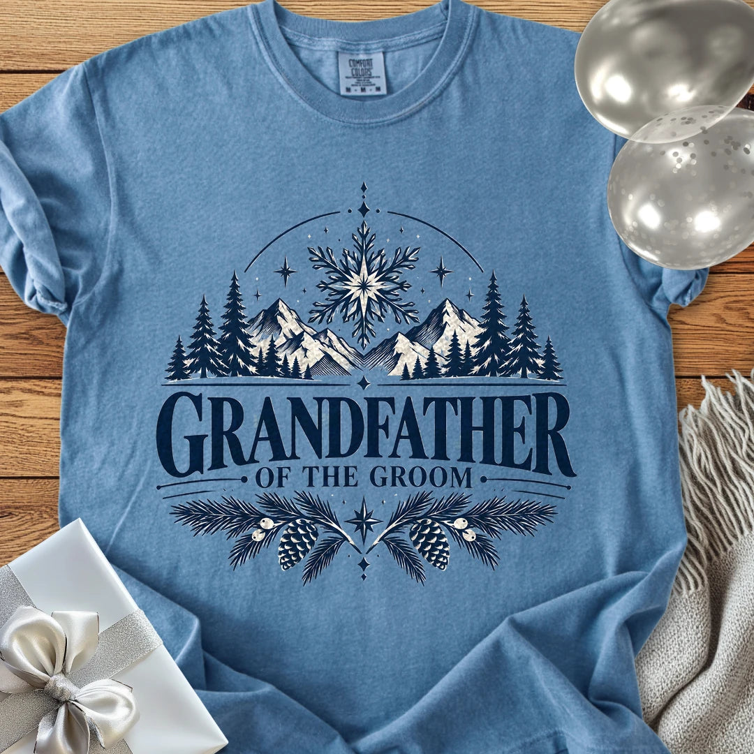 Grandfather of the Groom - Premium Winter Peaks Wedding T-Shirt - Blue Jean