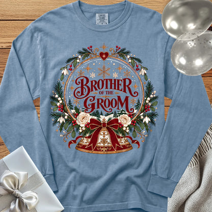 Brother of the Groom - Premium Snowglobe Wedding Long Sleeve T-Shirt - Blue Jean