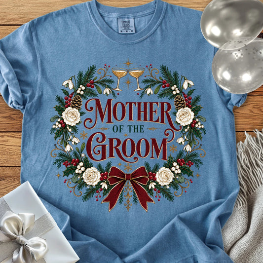 Mother of the Groom - Premium Winter Crest Wedding T-Shirt - Blue Jean