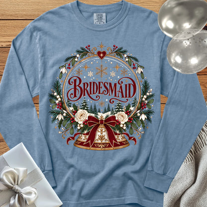 Bridesmaid - Premium Snowglobe Wedding Long Sleeve T-Shirt - Blue Jean