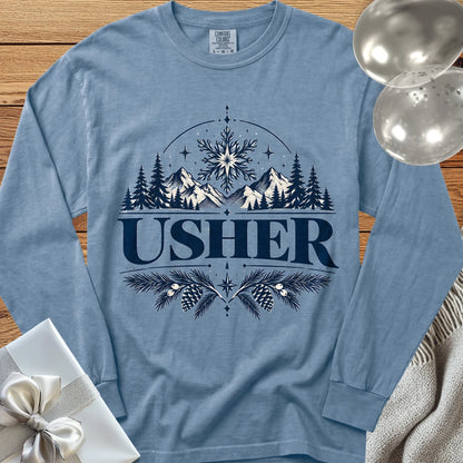 Usher - Premium Winter Peaks Wedding Long Sleeve T-Shirt - Blue Jean