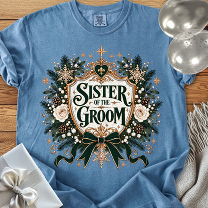 Sister of the Groom - Premium Winter Heirloom Wedding T-Shirt - Blue Jean