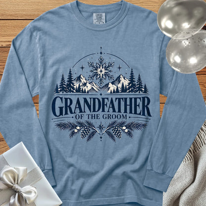 Grandfather of the Groom - Premium Winter Peaks Wedding Long Sleeve T-Shirt - Blue Jean