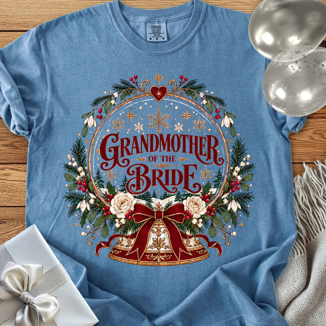 Grandmother of the Bride - Premium Snowglobe Wedding T-Shirt - Blue Jean