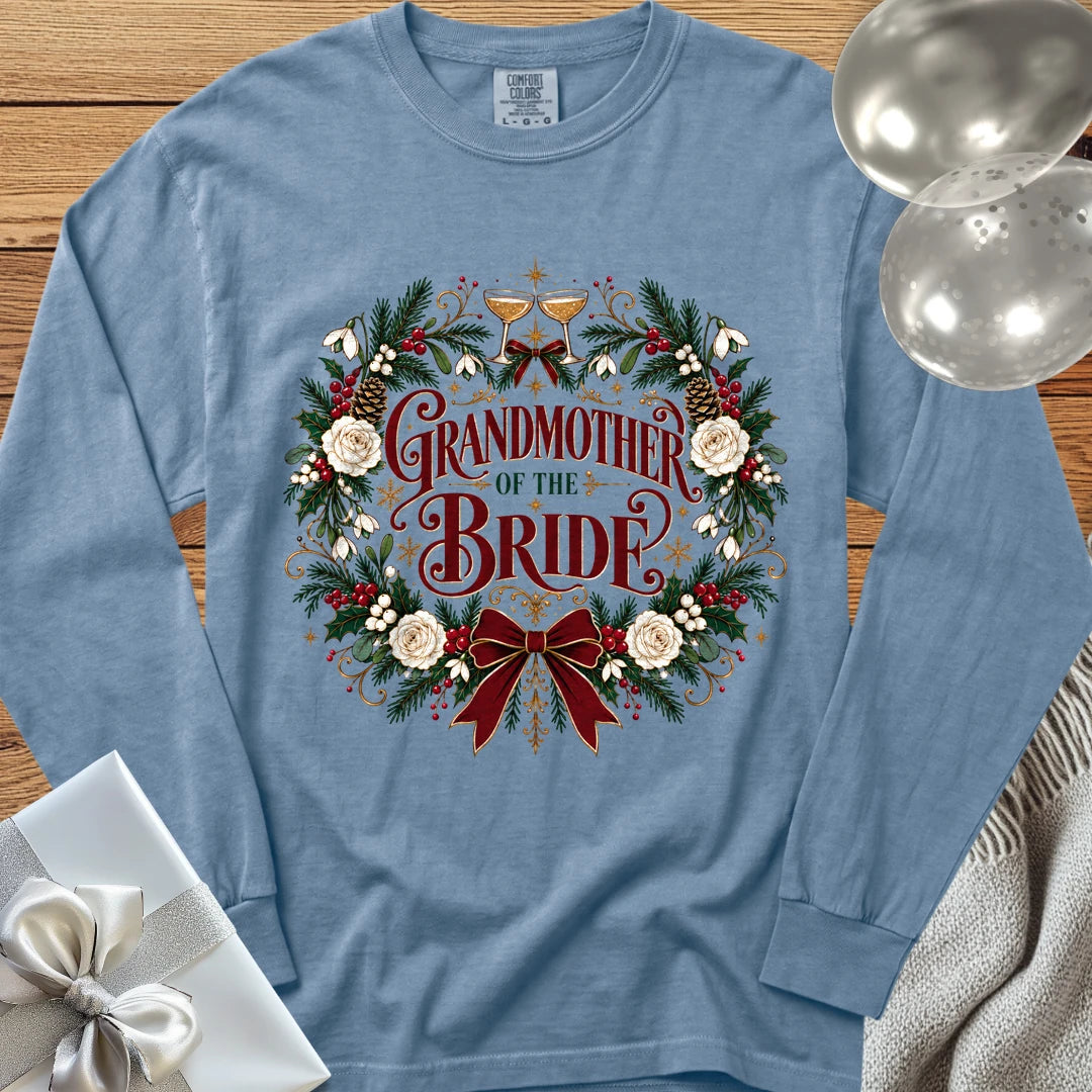 Grandmother of the Bride - Premium Winter Crest Wedding Long Sleeve T-Shirt - Blue Jean