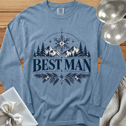 Best Man - Premium Winter Peaks Wedding Long Sleeve T-Shirt - Blue Jean