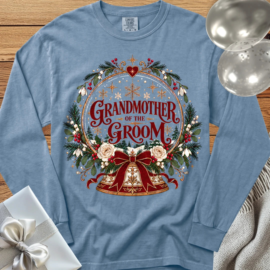 Grandmother of the Groom - Premium Snowglobe Wedding Long Sleeve T-Shirt - Blue Jean