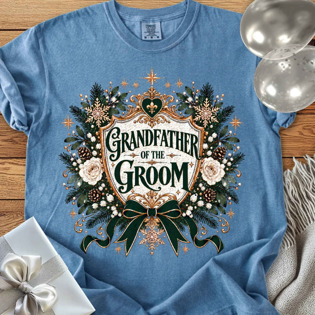 Grandfather of the Groom - Premium Winter Heirloom Wedding T-Shirt - Blue Jean