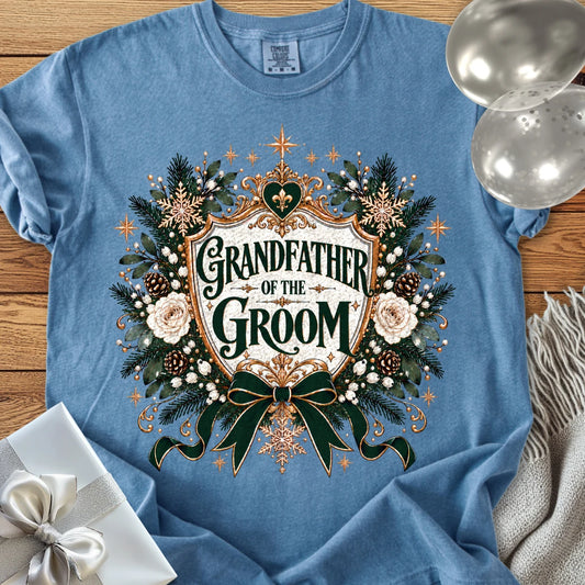 Grandfather of the Groom - Premium Winter Heirloom Wedding T-Shirt - Blue Jean