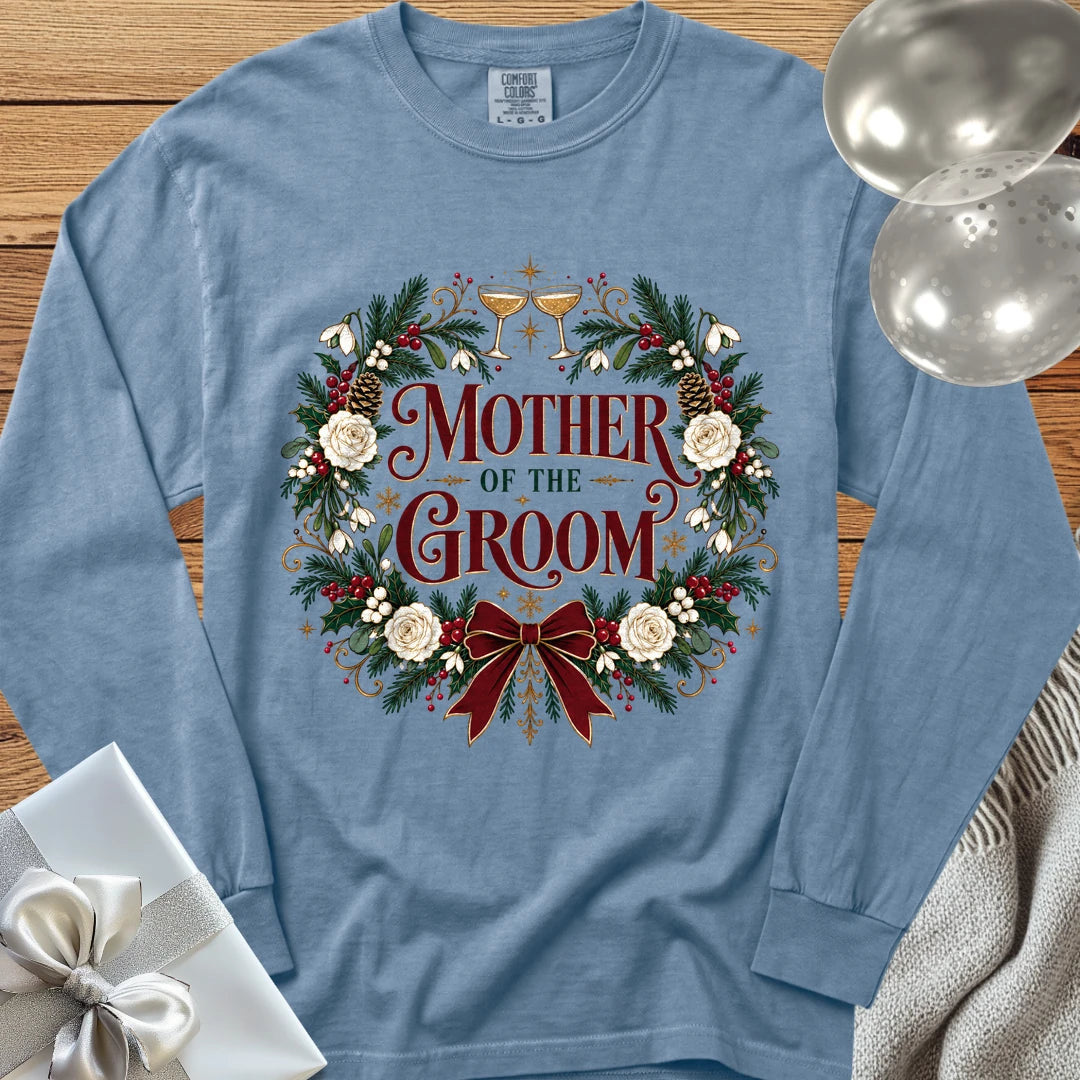 Mother of the Groom - Premium Winter Crest Wedding Long Sleeve T-Shirt - Blue Jean