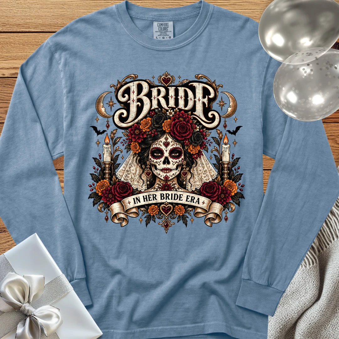 Bride, In Her Bride Era - Premium Halloween Wedding Long Sleeve T-Shirt - Blue Jean