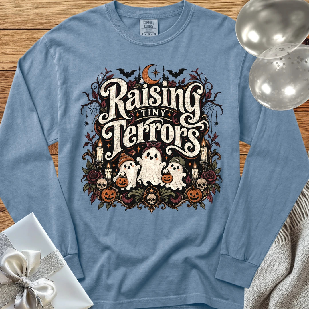 Raising Tiny Terrors - Premium Halloween Long Sleeve T-Shirt - Blue Jean