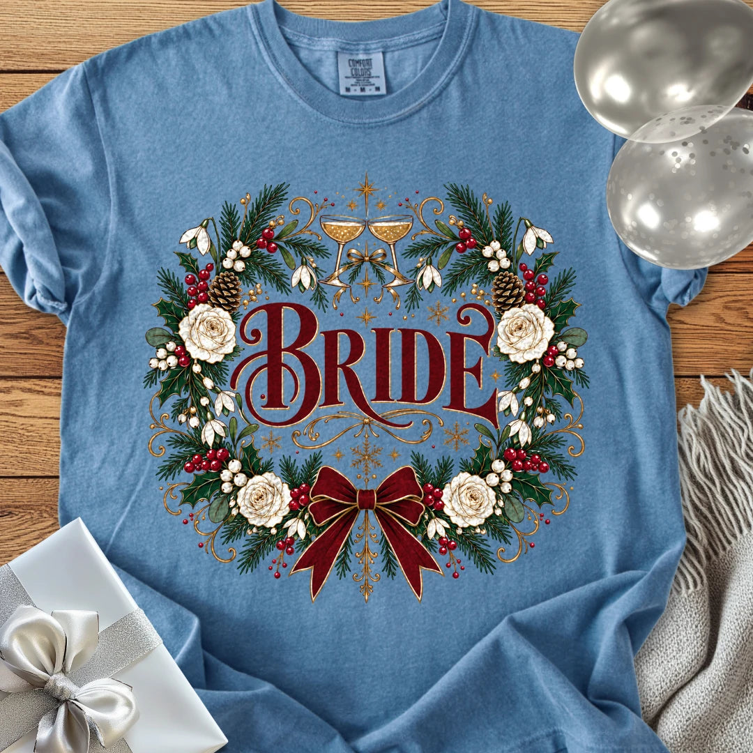 Bride - Premium Winter Crest Wedding T-Shirt - Blue Jean