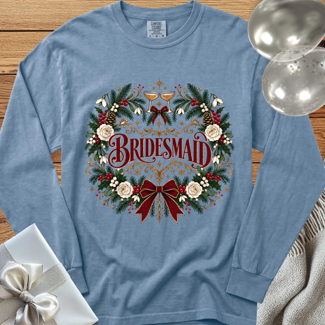 Bridesmaid - Premium Winter Crest Wedding Long Sleeve T-Shirt - Blue Jean